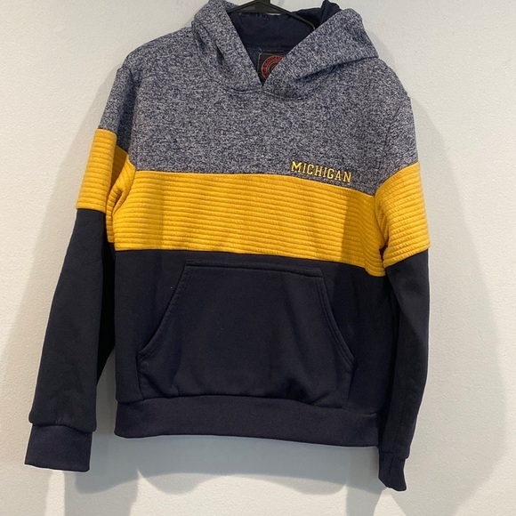 mecca Tops - Mecca Mecca Gray, Yellow, and Navy UofMichigan Hoodie Sweatshirt - Size Medium